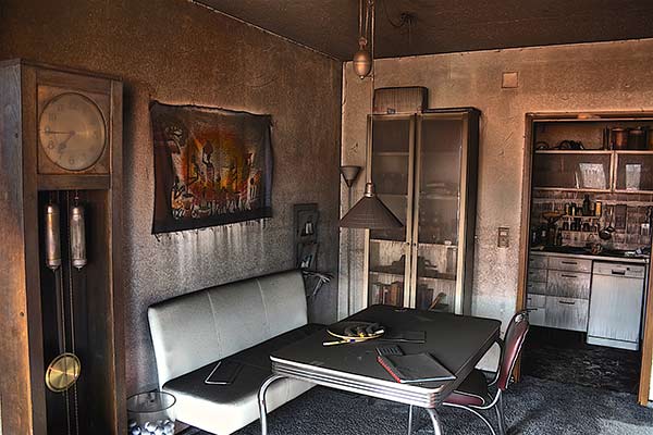 room damaged with fire and smoke